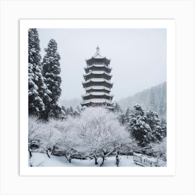 Snowy Pagoda Art Print