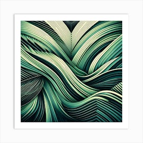 Geometric Art Green waves of palm leaf 1 Art Print