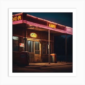 Old Gas Station At Night Art Print