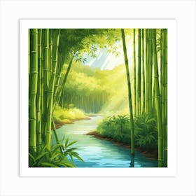 A Stream In A Bamboo Forest At Sun Rise Square Composition Art Print