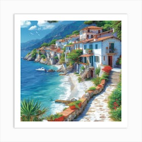 Italian Village By The Sea 1 Art Print