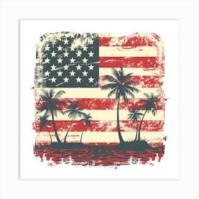 Retro American Flag With Palm Trees 1 Art Print