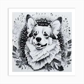 Black and white Corgi Art Print