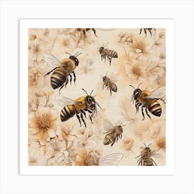 Bees, Sketch Drawing Style 2 Art Print