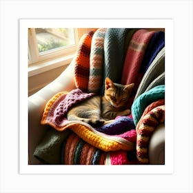 Kitty In A Blanket Art Print