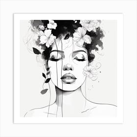 Black And White Flower Painting Art Print