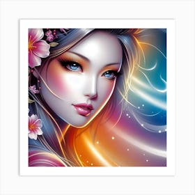 Asian Girl With Flowers Art Print