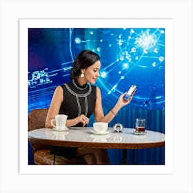 Woman Using Smart Phone Art Print