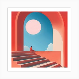 Person Sitting On Stairs Art Print