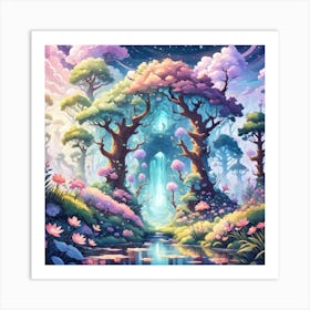 A Fantasy Forest With Twinkling Stars In Pastel Tone Square Composition 234 Art Print