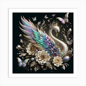 Swan With Butterflies 2 Art Print