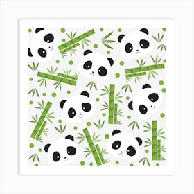 Panda Bear Green Bamboo Art Print