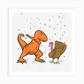 Dabbing Dinosaur Turkey Thanksgiving Shirt For Kids Boys Art Print