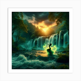 Waterfall With A Girl Art Print