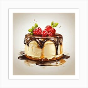 Cake With Chocolate And Raspberries Art Print