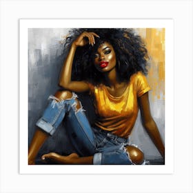 Afro Girl In Jeans Art Print