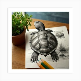 Pencil Drawing Of A Turtle 1 Art Print