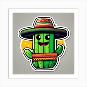 Mexico Cactus With Mexican Hat Inside Taco Sticker 2d Cute Fantasy Dreamy Vector Illustration Art Print