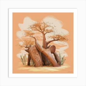 Elephants In The Desert Art Print