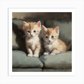 Two Kittens On A Couch Art Print