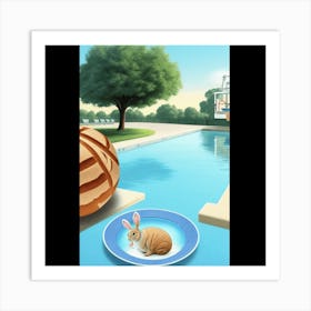 Bunny In The Pool Art Print