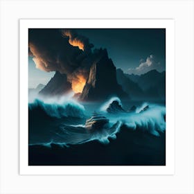 Boat In The Furious Ocean (35) Art Print