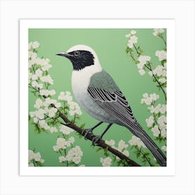 Ohara Koson Inspired Bird Painting Mockingbird 1 Square Art Print