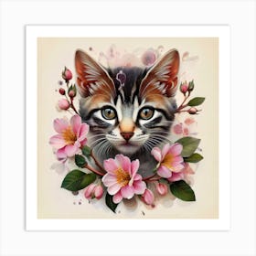 Cat With Flowers Art Print