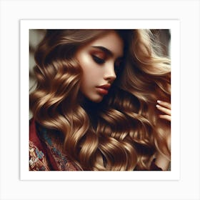 Beautiful Woman With Long Wavy Hair Art Print