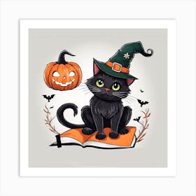 Cute Cat Halloween Pumpkin (34) Art Print
