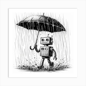 Robot In The Rainy Art Print