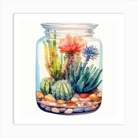 Watercolor Colorful Cactus Aquarium 8 Art Print