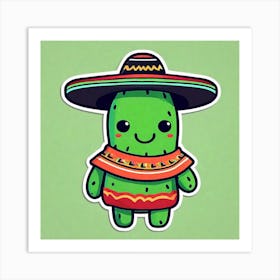 Cactus Wearing Mexican Sombrero And Poncho Sticker 2d Cute Fantasy Dreamy Vector Illustration (97) Art Print
