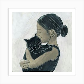 Little Girl Hugging Cat Art Print