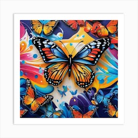 Butterflies On A Blue Background Art Print