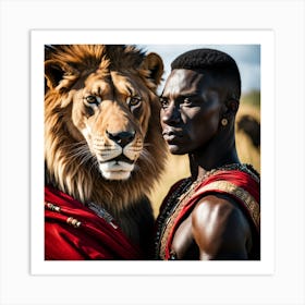 Lion King and African man Art Print