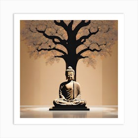 Monochrome Serenity: Buddha Amidst Sacred Foliage Art Print