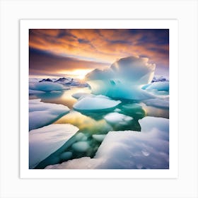 Icebergs At Sunset 25 Art Print