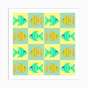 Striped Fish Checkerboard Art Print