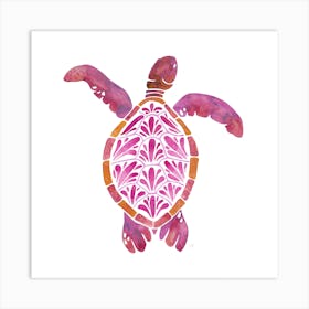 Sea Turtle Pink Square Art Print