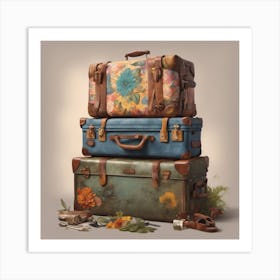 Vintage Suitcases Luggage Gone Wild ( Bohemian Design ) Art Print