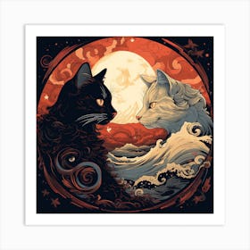 Cat And Moon Art Print