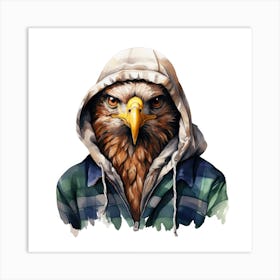 Watercolour Cartoon Eagle In A Hoodie 3 Art Print