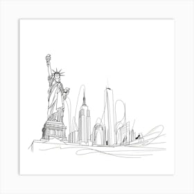 New York City Skyline, minimalist, line art, black and white. Art Print