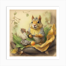 Squirrels In Autumn Art Print