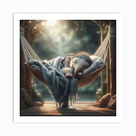 Sleeping Elephant In A Hammock Art Print