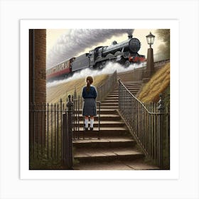 Girl And A Train Art Print