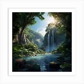 Waterfall In The Jungle Art Print