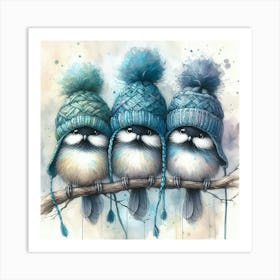 Three Birds In Blue Hats Art Print