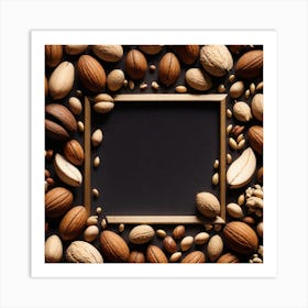 Frame With Nuts On Black Background Art Print